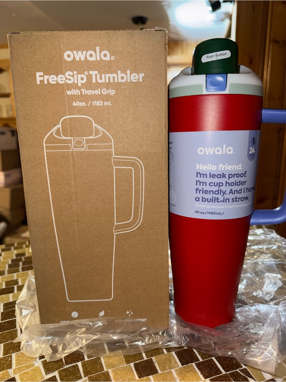 owala FreeSip 40oz Travel Tumbler in Red with Handle